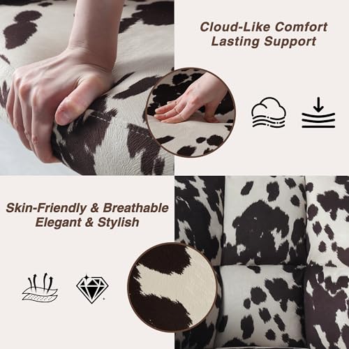 Image of Modern Swivel Home Office Desk Chairs with Wheels and Arms Set of 2, Cow Print Velvet Height Adjustable Comfortable Ergonomic Desk Chairs, Wide Cute Cowhide Computer Armchairs for Living Room Home