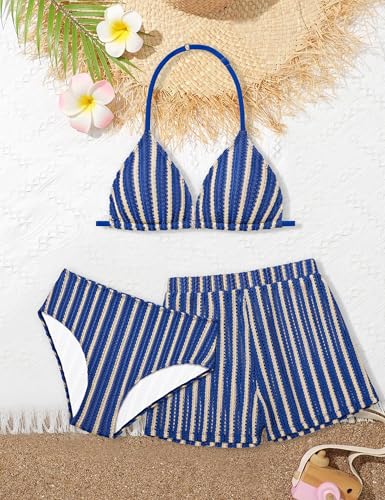Image of Girls Swimsuit 3 Piece Bathing Suit Criss Cross Bikini Set Girls' Swimwear with Shorts 7-16T