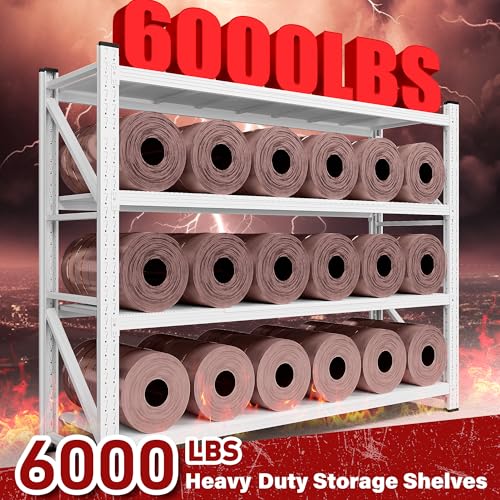 Image of 6000LBS Heavy Duty Garage Shelving Units,79 inch Wide & Deep Storage Shelves,White Metal Garage Shelves,Large Storage Rack,Steel Shelf,Industrial Shelving for Shop,Warehouse,Basement,79 inch W x 24 inch D x 79 inch H