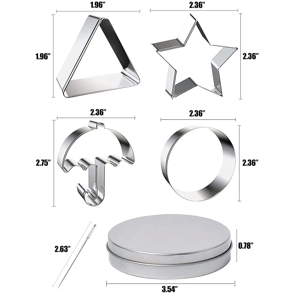 DINESA Set di 24 formine per biscotti, mini stampi per biscotti, forma a forma di ombrello a forma di stella, con scatola di latta e ago