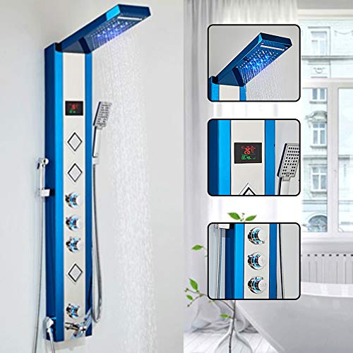 Sistema de Torre de Panel de Ducha Termostático LED con Funciones Múltiples, Pantalla Digital, Ducha Superior, Chorros de Masaje, Tubo de Llena miniatura 4