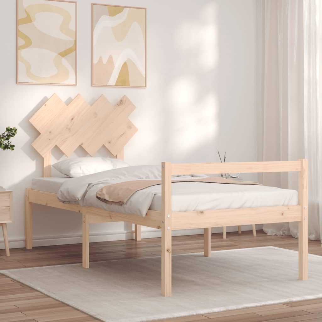 Massives Kiefernholz Seniorengerecht 45 cm Sitzhöhe Bettschublade Braun 90 | Seniorenbett mit Kopfteil Massivholz 90x190cm Kiefernholz Bettgestell mit Lattenrost Hohe Sitzhoehe 45cm Stabil Stauraum