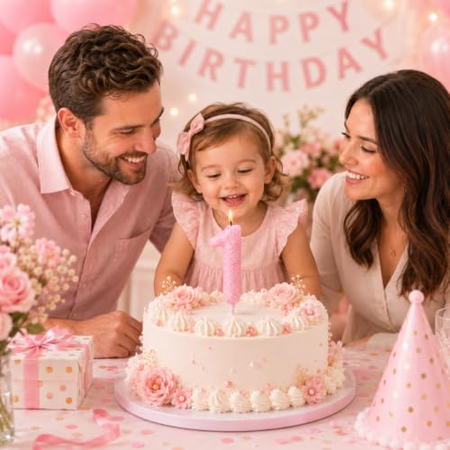 Image of Wanna Party Glitter Designer Pink Number 1 Birthday Candle, Numerical Cake Candle for 1st Birthday, Cake Cutting, Birthday Party Decoration & Celebration Supplies - 1PC