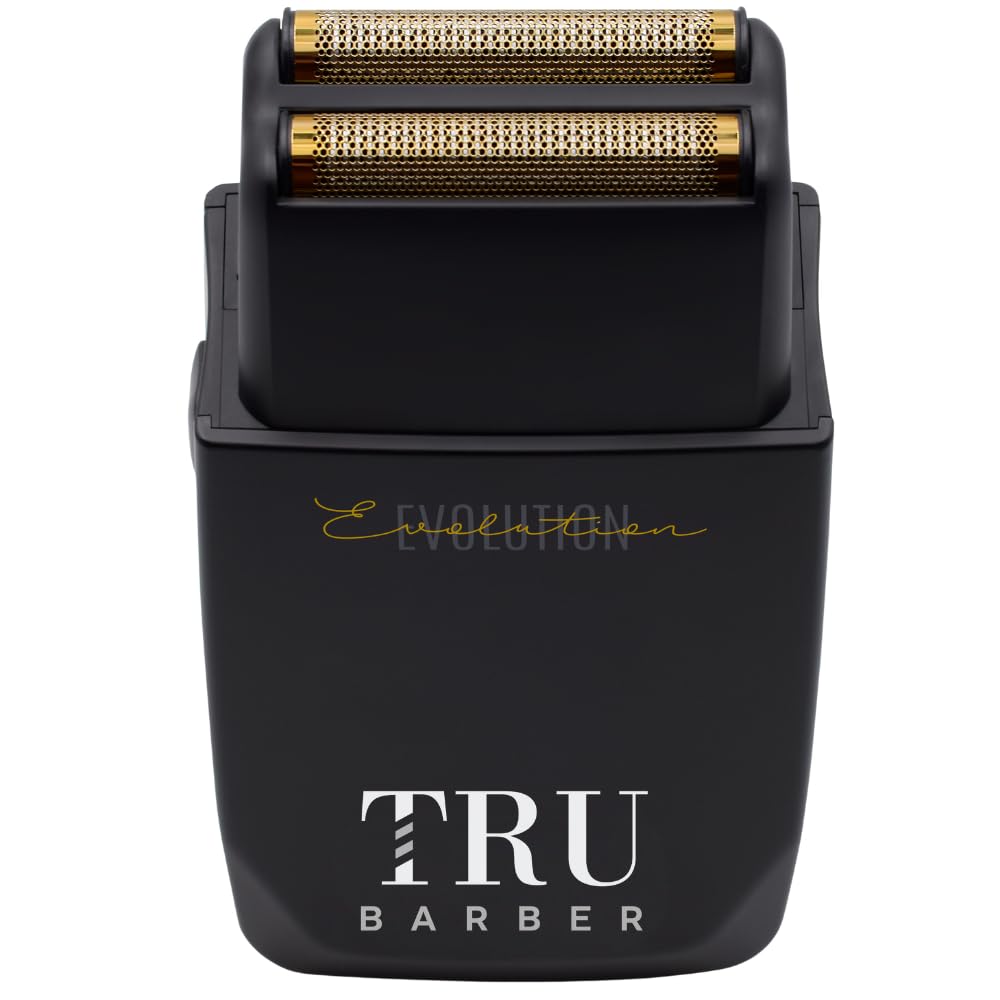 TRU BARBER Evolution – Afeitadora eléctrica profesional hombre 9000 rpm con lámina de titanio, ideal para barba, cabello y cabeza calva, batería larga duración recargable USB