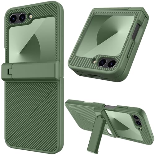 Coque pour Samsung Galaxy Z Flip6 antichoc avec béquille et film protecteur de charnière vert