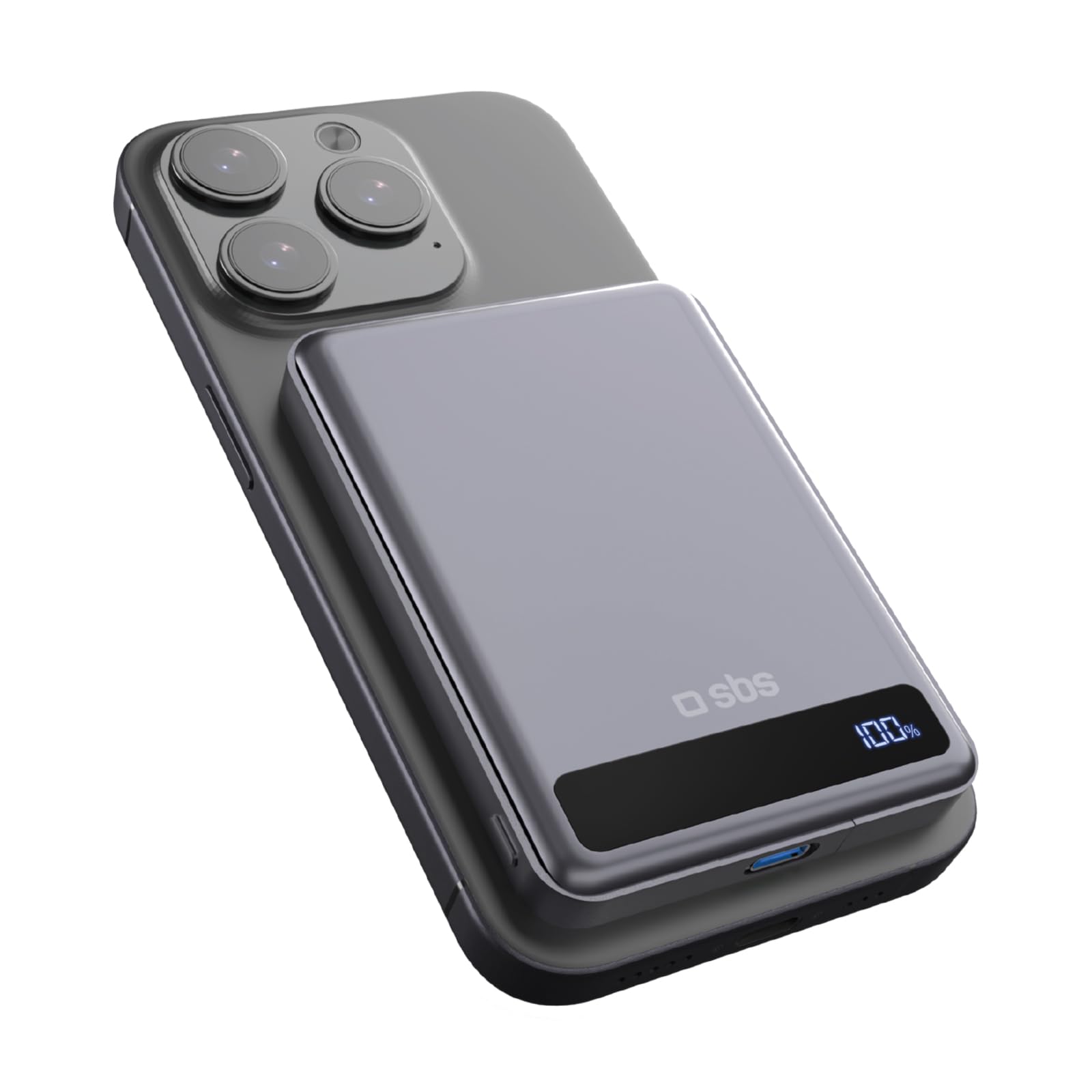 SBS Qi2 Solid State Power Mag 5K – 5000 mAh PowerBank, Qi2 15W Wireless Charging, Magnetic MagSafe PowerBank, USB-C Power Delivery 20W, Portable Travel Charger, Ultra-Slim, Titanium