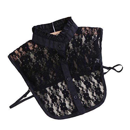 NUOLUX Halbes Hemd Bluse Kragen Frauen floraler Spitze abnehmbare Kragen Shirt (schwarz) Cover
