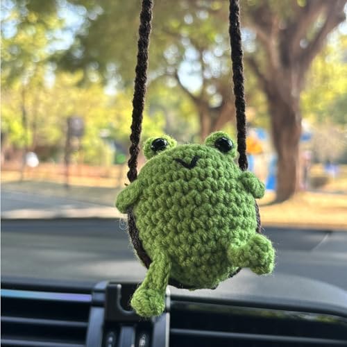 Gehäkelte Autospiegel Anhänger Schwingende Frosch Rückspiegel Anhänger Auto Rückspiegel Ornament Handgefertigt Gestrickt Autoanhänger Dekor für Autospiegel Türen Zuhause Büro (Frosch- A)