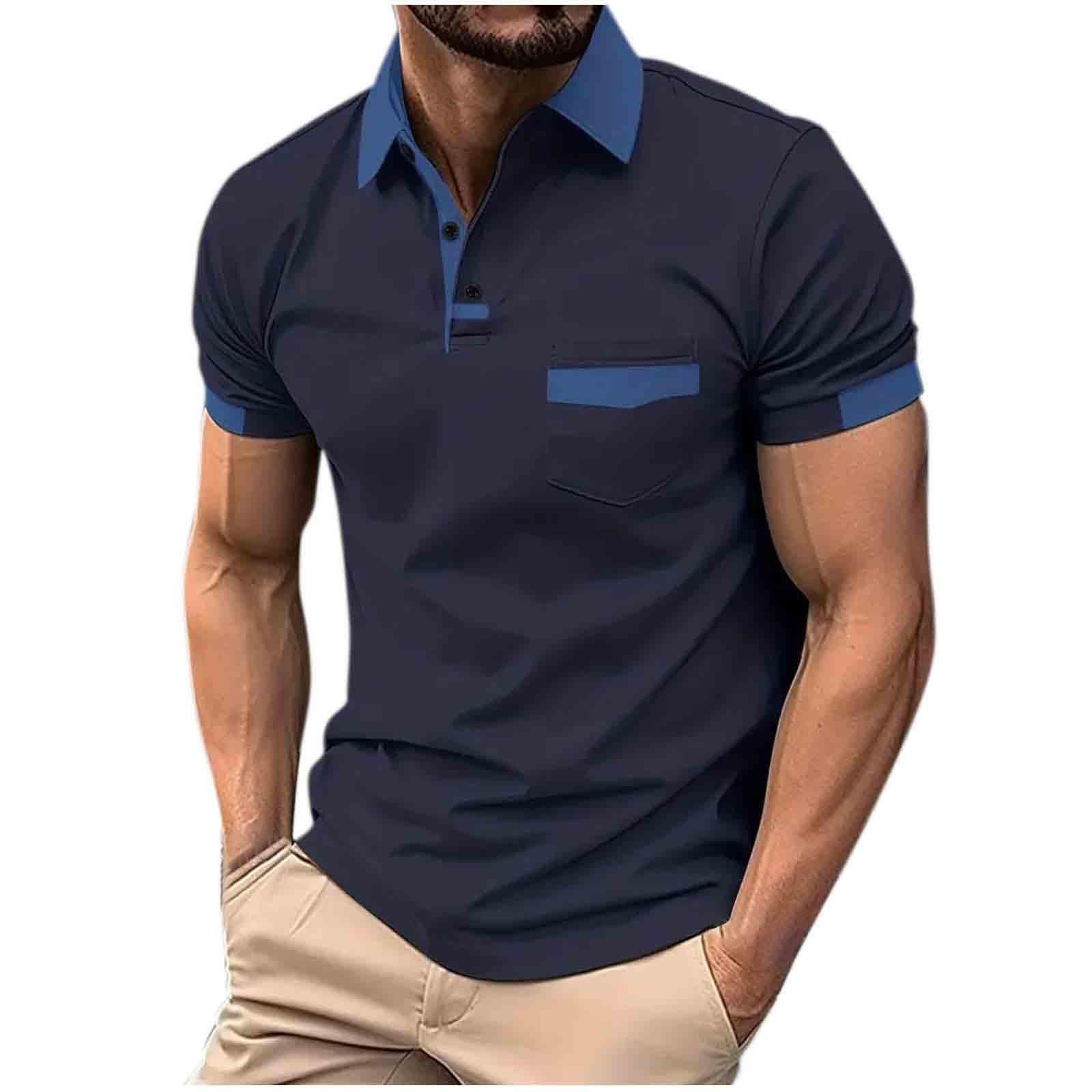NUSGEAR Camiseta de Manga Corta Hombre 2024 Polo Camisa Casual Color sólido Slim fit Cuello en V Botones Moda Original Deportivos Fitness Gym T-Shirt Camisa Slim Fit Fiesta Tops tee Talla Grande