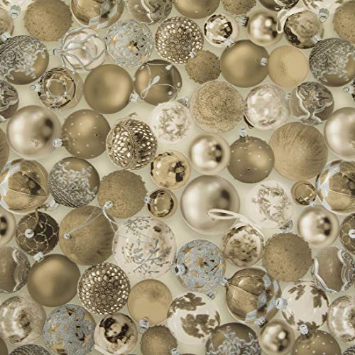 Jolee Fabrics - Mantel de Navidad (PVC, fácil de Limpiar), Gold and Silver Baubles Christmas PVC Vinyl Tablecloth, 140cm Round Diameter