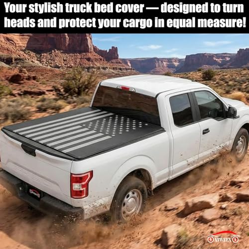 Image of American Flag Soft Folding Truck Bed Tonneau Cover fits 2019-2026 Ford Ranger 5ft Short Bed Styleside /Fleetside Truck Cargo Topper (Short Bed) | 5ft Bed