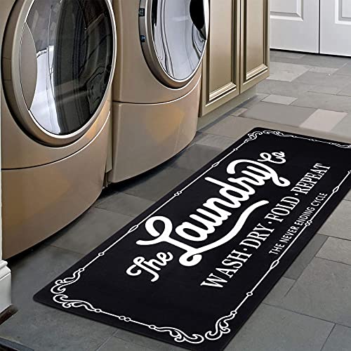 Image of Pauwer Farmhouse Laundry Room Rugs Runner 20 inchx48 inch Non Slip Waterproof Laundry Mats Kitchen Floor Carpet Durable Cushioned Natural Rubber Foam Area Rug for Laundry Room Kitchen Bathroom