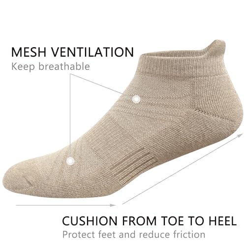 Women's & Men's Breathable Athletic Running Low Cut Socks Cotton Cushioned Ankle Tab Socks, 5 Pairs2