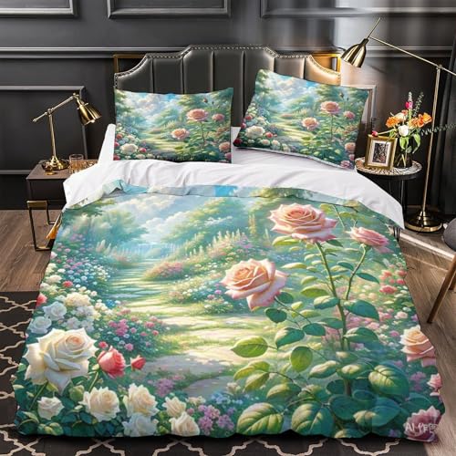 Housse de couette avec fermeture éclair cachée parure de lit rose 3D microfibre douce - 4