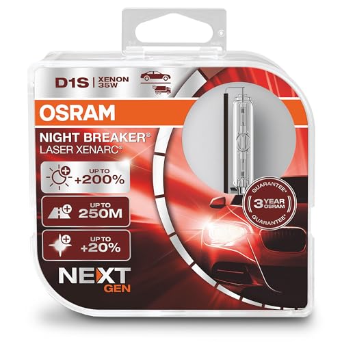 OSRAM XENARC NIGHT BREAKER LASER D1S, Next Generation, 200% more brightness, HID xenon bulb, 66140XNN-HCB, Duo Box (2 lamps)