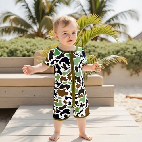 Newborn Baby Boy Hunting Clothes Duck Camo Short Sleeve Zip Up Romper Jumspuit One-Piece Bodysuit Summer Outfit3