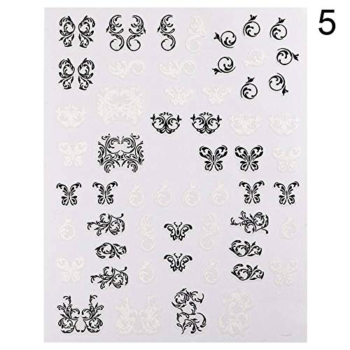 ZJMIYJ Nagelsticker,6 Pc Black Snake   Sexy Frau Nail Art Aufkleber White Flower Snake Nail Decal Nail Adhesive Sticker Decals Nail Decorations – Bild 6
