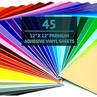 Bright Idea Permanent Vinyl, 45 Pack 12 \"x 12\" Vinyl Sheets Compatible with Cricut Cutting Machine, Assorted Colors Permanent Sheets for Crafter