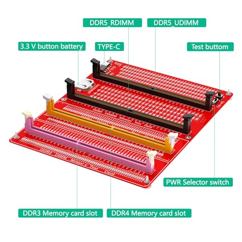 Comprobador de memoria DDR3/4/5 con luces LED y alimentación USB C 7