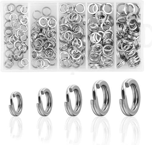 200pcs Fishing Split Rings Assortment Kit Stainless Steel Double Flat Wire Snap Ring Lure Fishing Tackle Connector