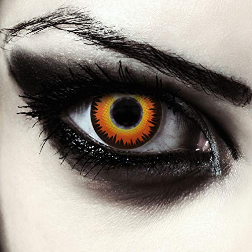 DESIGNLENSES lentilles de couleur pour halloween costume de loup-garou, 1 paire (2 pcs), yeux de chat sans correction + étui à lentilles 'Orange Werewolf'