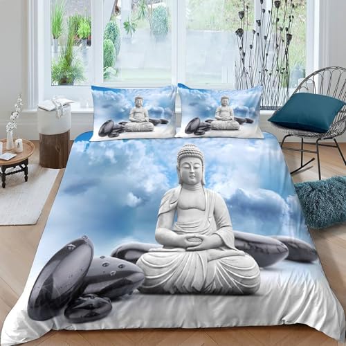 Housse de couette Bouddha 200x200 cm en microfibre douce avec fermeture éclair