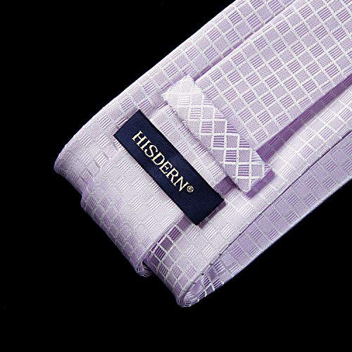 Image of HISDERN Ties for Men Plaid Checkered Tie with Pocket Square Woven Business Formal Necktie Handkerchief Set Wedding Party