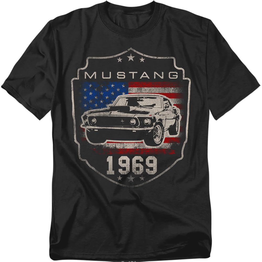Ford Mustang 1969 Flag Unisex Adult T Shirt,Black, X-Large