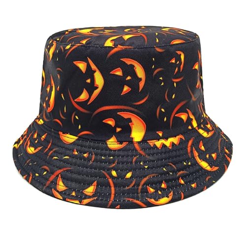 Image of Bucket Hat for Women Men,Travel Sun Beach Cap,Unisex Fishing Outdoor Boonie (Halloween Black Gold)