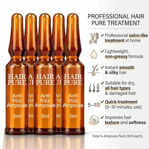 Image of Hair Pure Anti-Frizz Hair Ampoule with Citric Acid & Lactic Acid | Power booster for Frizzy Hair | Deep Hair Repair Treatment | Smooth, Shiny & Frizz-Free Hair | Intense Hydration & Damage Control | Professional Hair Care Formula