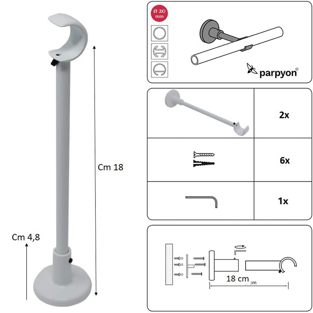 parpyon® 2 Supports de tringle à rideau en métal 20-22mm, supports de tringle à rideau 22mm, résistant pour suspension murale ou au plafond (V44CR parpyon® 2 Supports de tringle à rideau en métal 20-22mm, supports de tringle à rideau 22mm, résistant pour suspension murale ou au plafond (V44CR