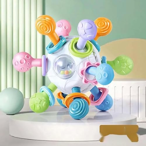 Mordedor de Silicone para Bebê com Chocalho – Bola Sensorial Colo...
