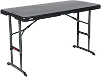 Lifetime 4-Foot Adjustable Folding Table - Commercial Grade, Weather-Resistant, Heights 24-34", Black