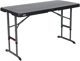 Lifetime 4-Foot Adjustable Folding Table - Commercial Grade, Weather-Resistant, Heights 24-34", Black