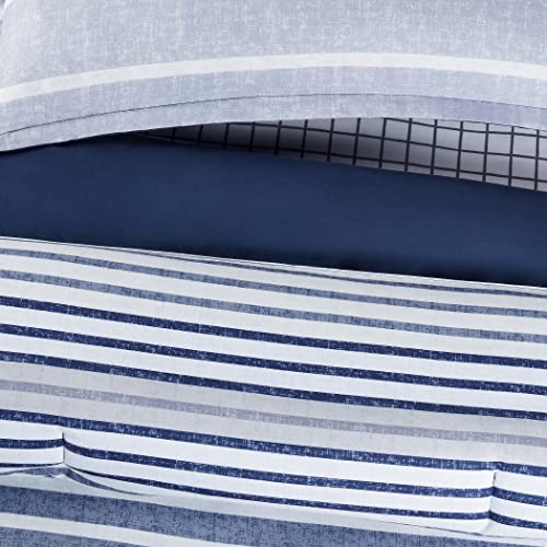 Serta Simply Clean Billy Soft Modern 3 Piece Jersey Striped Comforter Set With Pillow Case For All Season, Full/Queen, Blue #TOP1