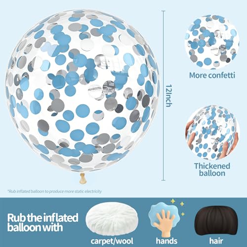Image of VHUWE Light Blue Silver Confetti Balloons 25 Pcs, 12 Inch Thickened Clear Latex Balloon with Confetti Inside for Birthday Party Baby Shower Graduation Anniversary Engagement Decorations Supplies