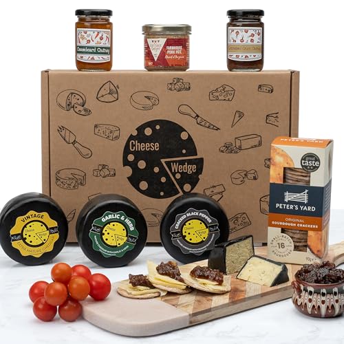 Luxury Cheese & Pate Hamper Gift Set | 7 Gourmet Items Including Handmade Cheeses French Farmhouse Pâté Crackers & Chutney | Perfect for Cheese Lovers & Foodies