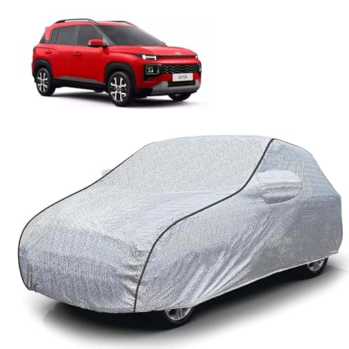Image of Sulfar 100% Waterproof Car Body Cover Compatible with Mirror for Hyundai Exter (Triple Stitched, Full Bottom Elastic, Magic Silver with Black Piping)