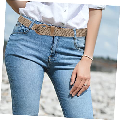 Unisex Elastic Woven Waist Belt with Buckle Stretch Fabric Waistband for Women and Men Fit Accessory for Dresses Sweaters and Trousers Beige4