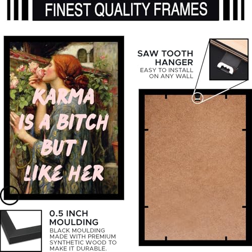 Image of BLINKART Framed Photo - Karma Is A B1Tch But I Like Her | Altered Art Theme | Motivational & Inspirational Wall Art Poster for Home, Bedroom, Living Room, Office, Hotel & Gifting - 12x8 Inch