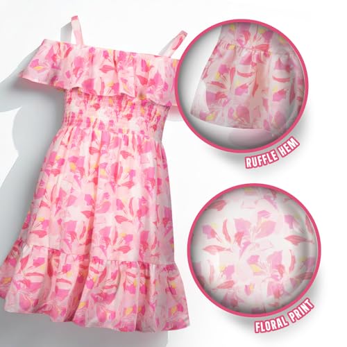 French Connection Girls All Over Print Soft Casual Dress - Flutter Sleeve Ruffle Floral Print Summer Sundress for Kids3