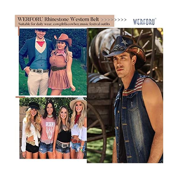 Women Men Western Rhinestone Studded Leather Belt Cowgirl Cowboy Bling Waist Belt for Jeans Dress, Silver,Fit Waist Size 33-37 Inches - Image 8