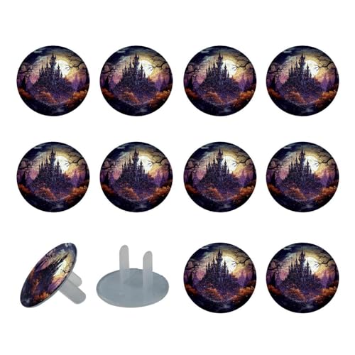 24 Pack Outlet Covers Baby Child Proofing, Halloween Castle 2-Prong Electrical Safety Socket Protection Caps