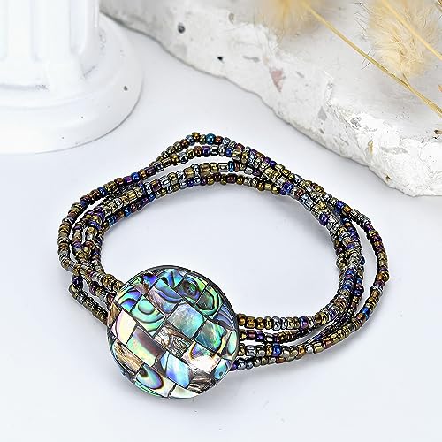AeraVida Vibrantly Colored Abalone Shell Mosaic and Bead Multi-strand Bracelet | Mosaic Glass Bead Bracelet | Abalone Shell Bracelet for Women | Beaded Handmade Bracelet2