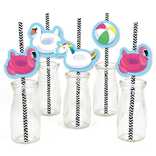 Set de 24 pajillas de papel multicolor para fiesta de piscina miniatura 1