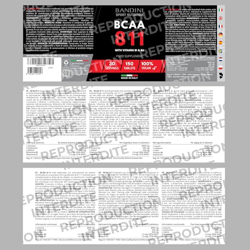 Bandini® BCAA 8.1.1 | Acides Aminés à Chaîne Ramifiée, Leucine, Isoleucine, Valine + Vitamine B1 et B6 | Récupération Musculaire Pré et Post Workout | Acide Amines 8:1:1 150 comprimés | 100% Vegan – Image 6