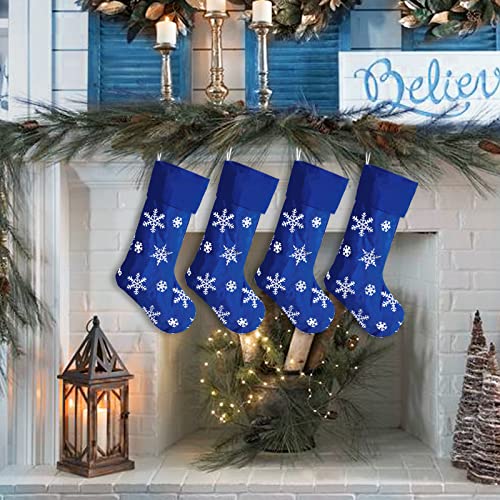 Bunny Chorus Christmas Stockings, 4 Pcs 18 Inches Blue Mercerized Velvet With Silver Sequin Snowflake For Family Holiday Xmas Party Decorations #TOP4