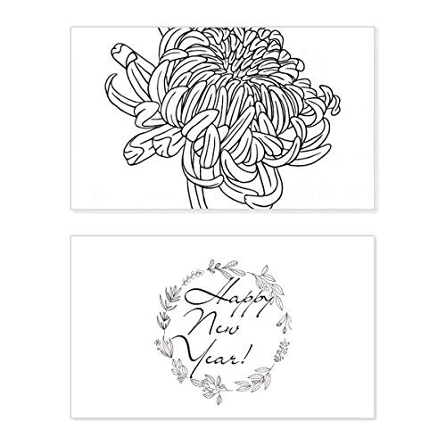 Tarjeta de año nuevo con silueta de crisantemo y flor para felicitación conmemorativa