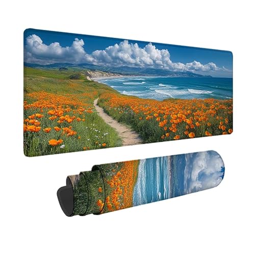 Tapis de souris XXL 80x40 cm océan avec bords cousus et base antidérapante