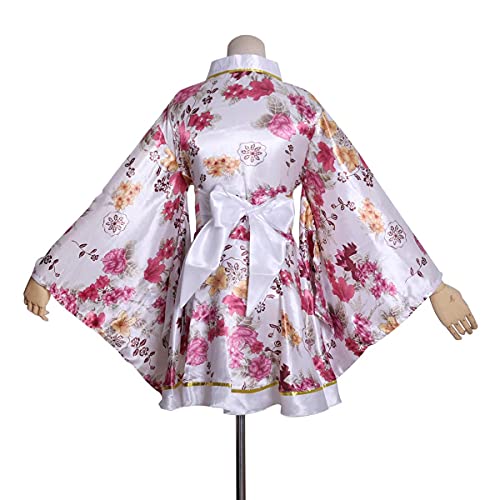 Image of HUAHUA Women's Sexy Short Kimono Dress Floral Print Japanese Traditional Geisha Robe Bathrobe Skirt Belt Outfit